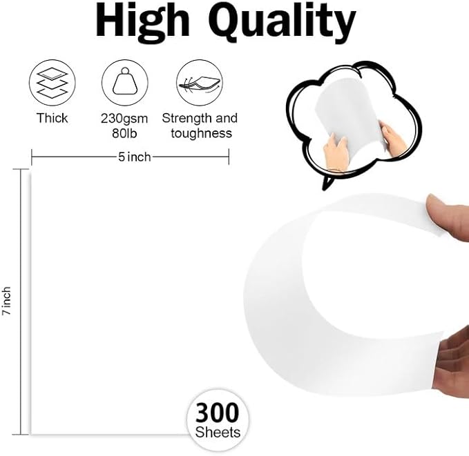 300 Pack White Blank Cardstock 5x7 Thick Paper,Goefun 80lb Flat Cards Stock Printer Paper for Invitations, Postcards, Photos, DIY Card Making