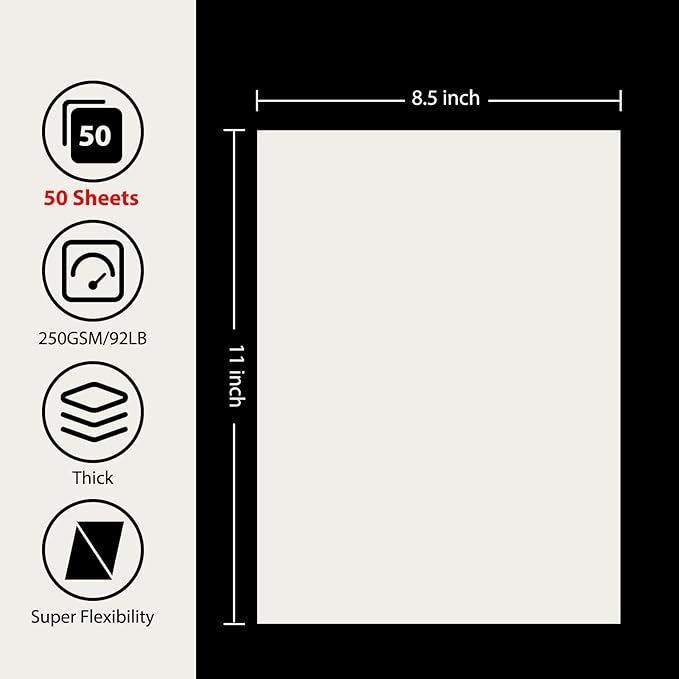OcePor 50 Sheets Cream Cardstock Paper, Colored Printer Paper 8.5 x 11, Card Stock Thick Construction for Craft,Scrapbook,Office Printing, Invitations, Certificates,92 lb/250gsm