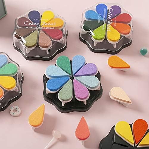 Petal Ink Pads for Rubber Stamps Waterdrop Shaped Stamp Pads with 8 Assorted Colors (Set 1020 Christmas Red Green)
