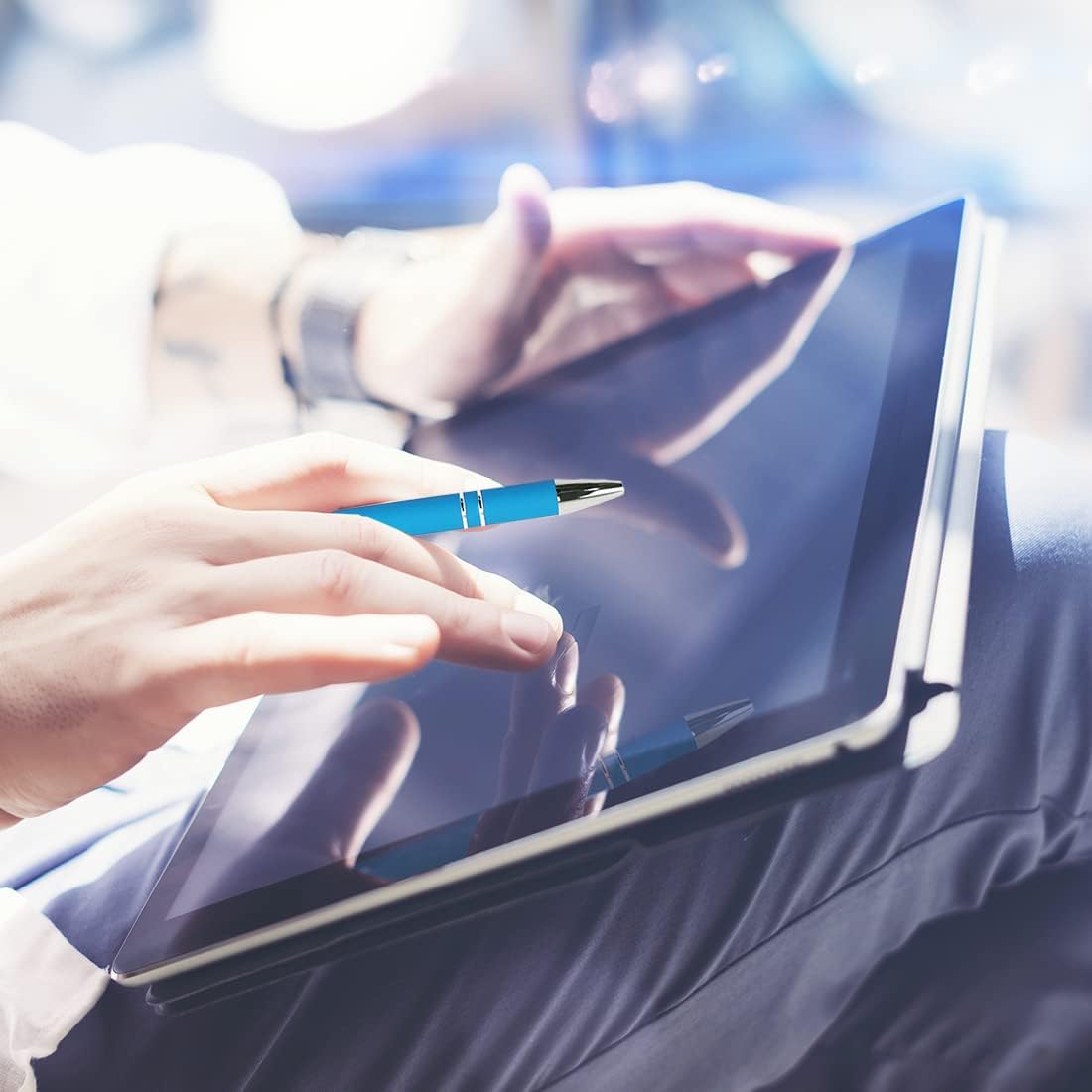 Ballpoint Pen with Stylus Tip, Soft Touch Click Metal Pen, 1.0mm Medium Point, Black Ink, 12 Count(4 Colors)