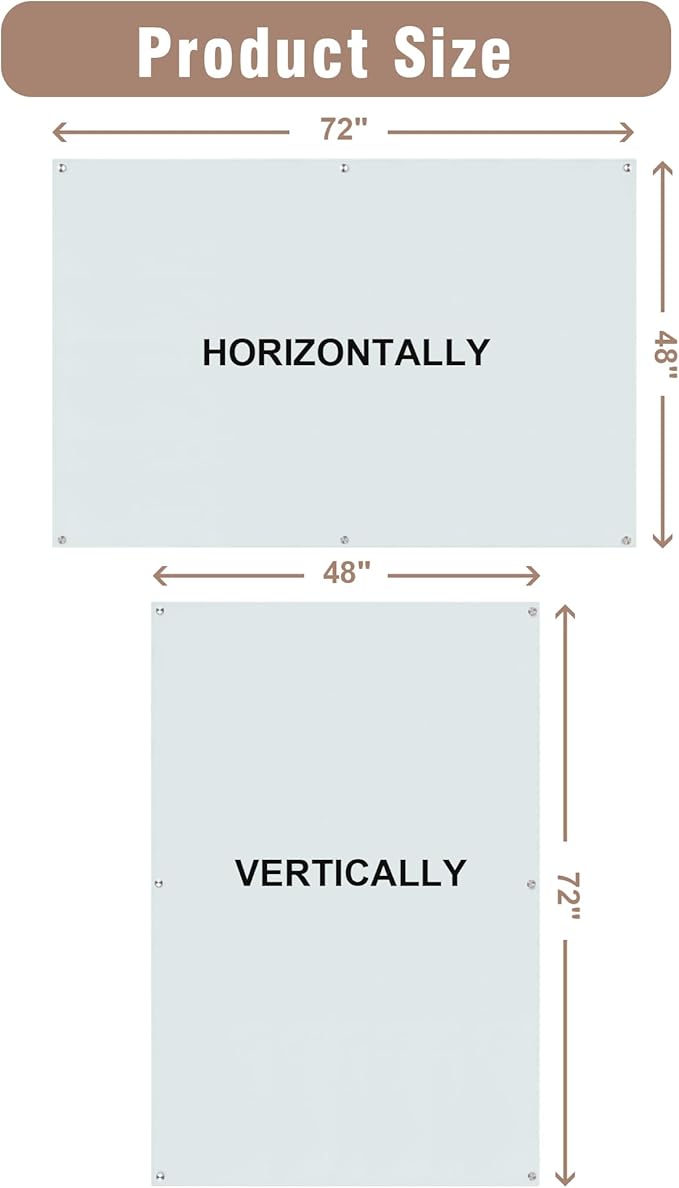 Magnetic Glass Whiteboard,72"x48" Wall Mounted Frameless Dry Erase Board for Office, Home & School White