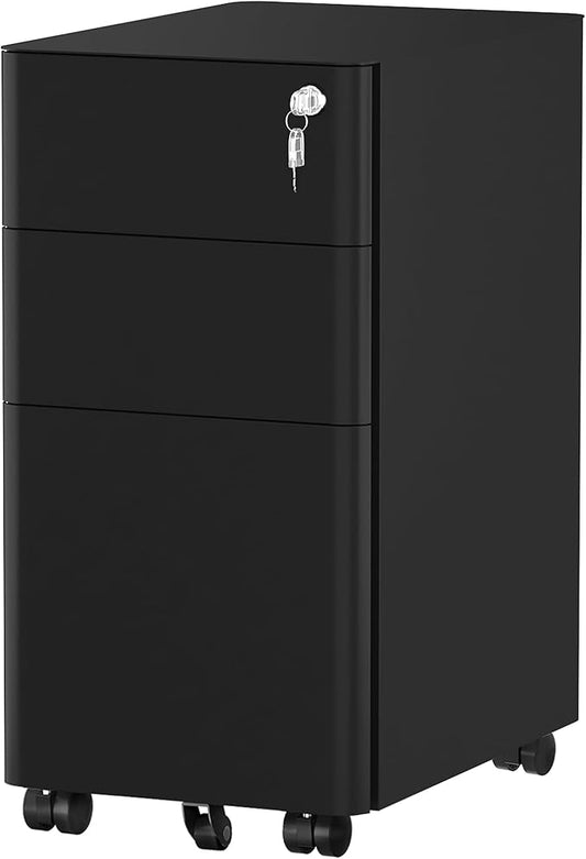 YITAHOME 3-Drawer Metal Filing Cabinet Office, Compact Portable Slim File Cabinet Drawers with Keys, Pre-Built Office Storage Cabinet for A4/Letter/Legal (Black)