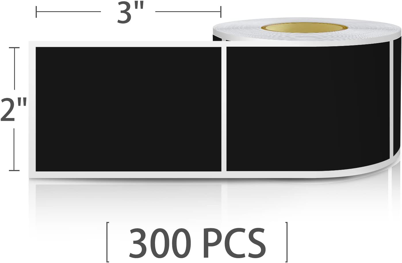Black Rectangle Sticker Labels 3×2 Inch Vinyl Stickers Color Coding Name Tags Roll Removable Waterproof 300 per Dispenser Box