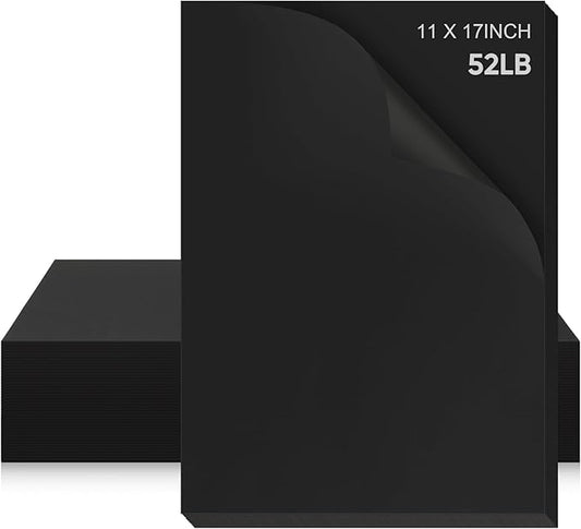 100 Pcs Printer Paper 11 x 17 Inch Copy Paper 52 lb Glossy Paper Heavy Weight Cardstock Tabloid Paper Heavy Card Stock for Presentation Laser Back to School Office Supplies (Black)