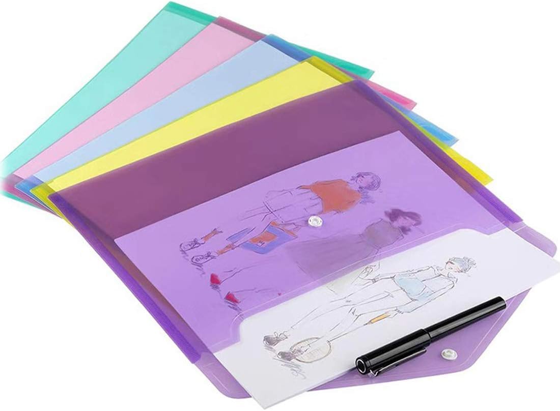 Poly Envelope 12 Pcs Document Envelopes with Snap Button Quality Clear Document Folder for A4 Size (Green)