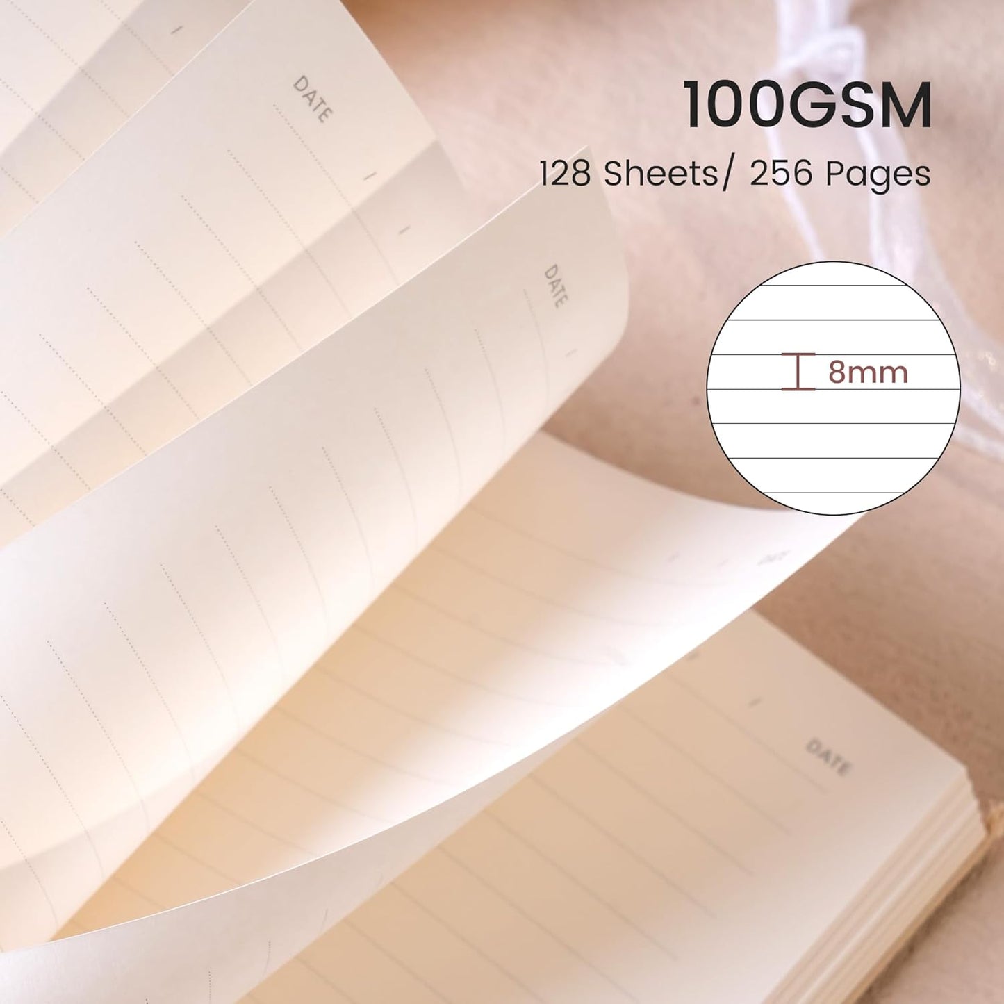 CAGIE Lined Journal Notebook for Women Girls, A5 Hardcover Linen Journals For Writing 256 Pages, Aesthetic Womens Diary, Gifts 8.3'' x 5.7'' Pink