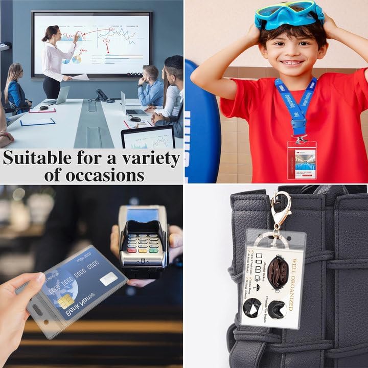 200 Pack Name ID Badge Holder-Plastic Badge Holder for Lanyard, Vertical Extra Thick 3.9" x 2.7" Waterproof Name tag Holder for School/Office/Hospital/Exhibition/Party/Credit Card (200)