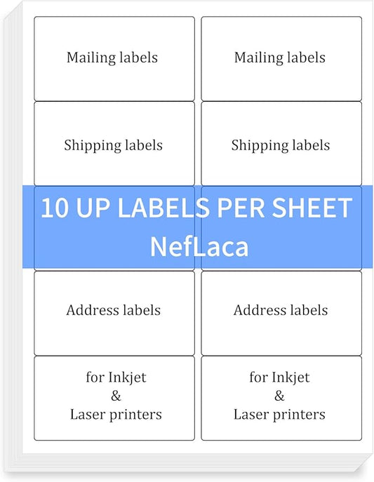 100 Sheets 2"x4" Shipping Address Labels, 10-UP Blank Mailing Labels, White Self-Adhesive Customized Stickers for Inkjet and Laser Printer