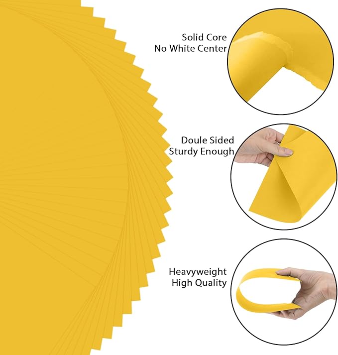OcePor 100 Sheets Yellow Cardstock Paper, Colored Printer Paper 8.5 x 11, Card Stock Thick Construction for Craft,Scrapbook,Office Printing, Invitations, Certificates,92 lb/250gsm