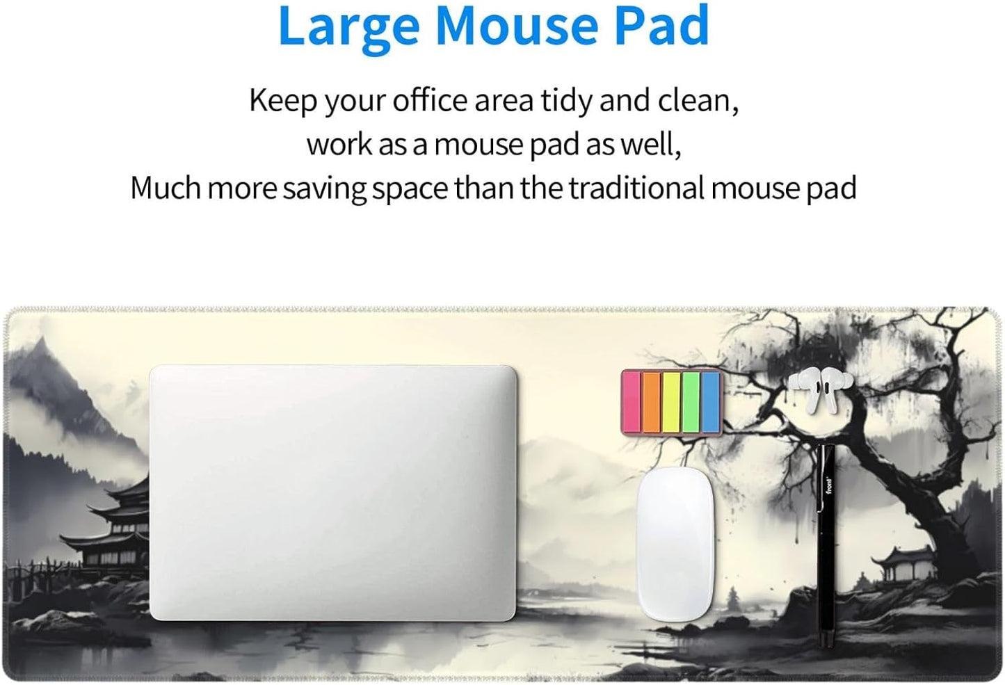 Gaming Mouse Pad Desk Pad,Extended Big Mouse Pad,31.5x11.8 Inch Long Computer Keyboard Mouse Mat Mousepad with 3mm Non-Slip Base and Stitched Edge for Gaming and Office⦠(wash painting2)