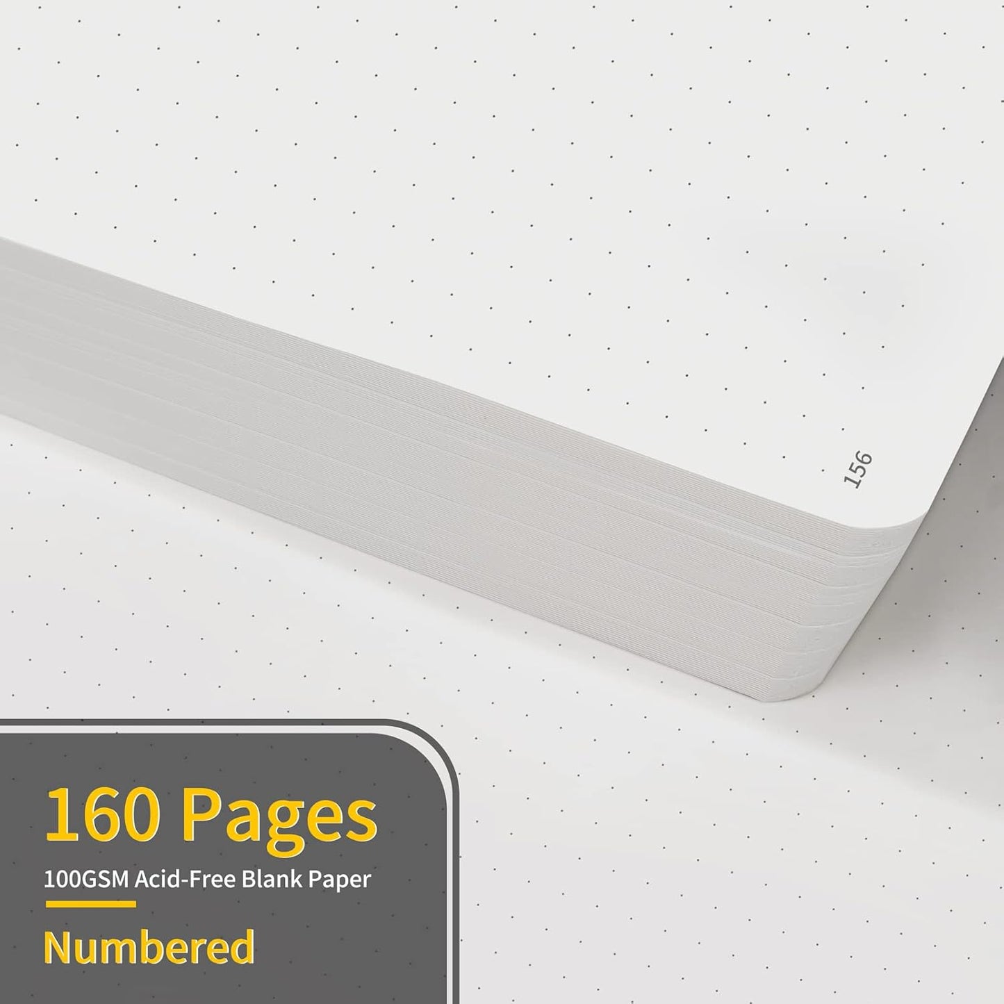 Annecy Numbered Bullet Dotted Journal Notebook, Medium 5.5x 8.25, 160 Pages 100GSM Writing Paper, A5 Black Faux Leather Cover with Pen Loop