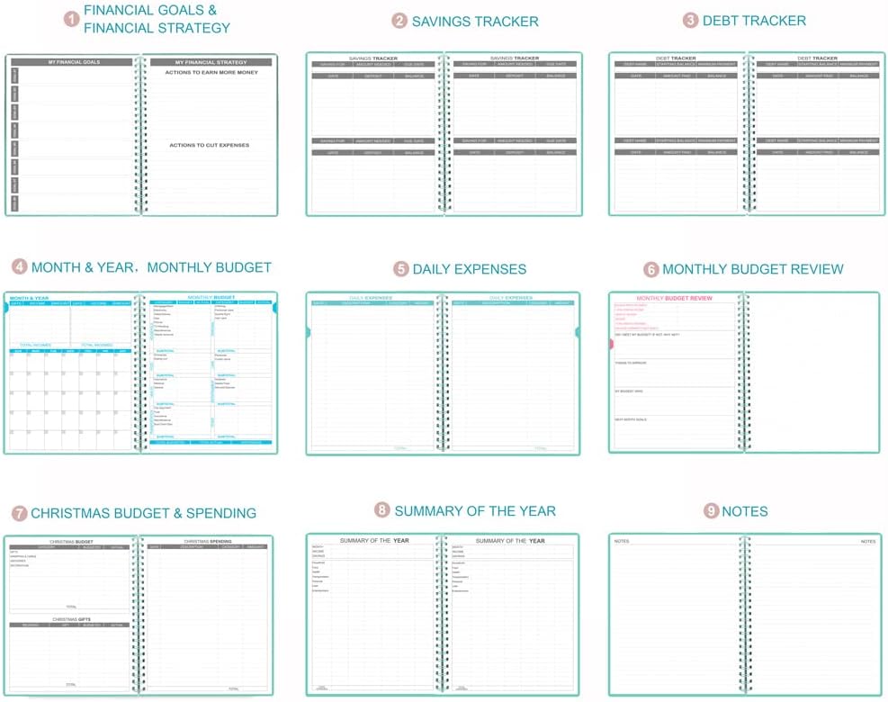 Budget Planner - 8" x 9.5" Monthly Budget Book with Expense Tracker Notebook, 2023-2024 Budgeting Book and Financial Planner to Control Your Money. Large Size, PU Leather, Teal