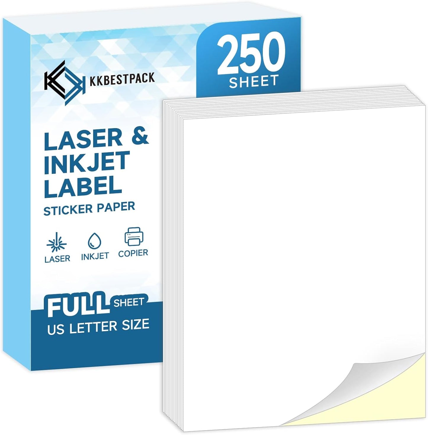 Full Sheets Sticker Paper – 250 Sheets, 8.5" x 11" Letter Size, for Inkjet & Laser Printers