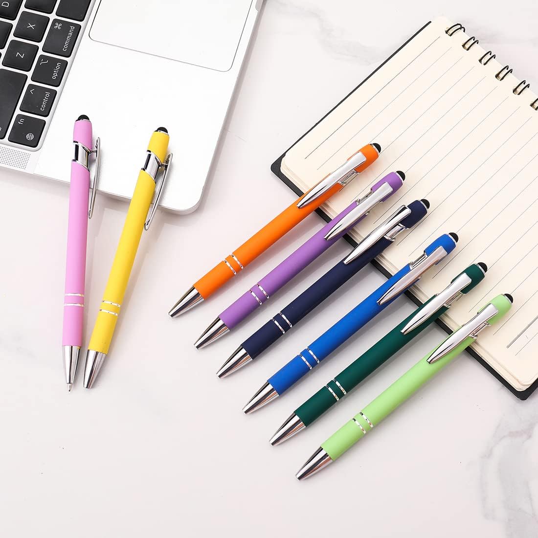 Ballpoint Pen with Stylus Tip, Soft Touch Click Pen, 2 in 1 Metal Pens, Medium Point(Black refills - 20 pcs)…