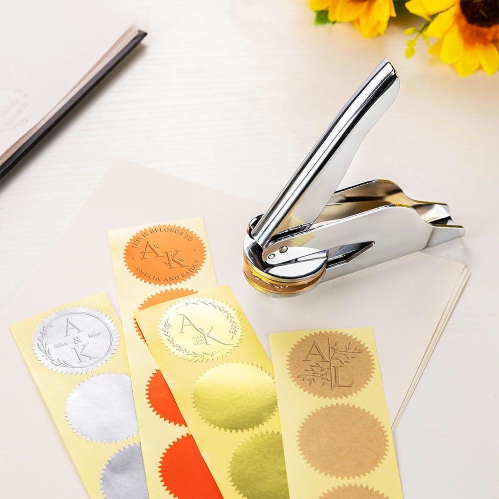 CALLIE Wedding Embosser Personalized - Stainless Steel & Brass Handheld Stamp for Couples' Names or Initials - Embosser Wedding Stamp Gifts
