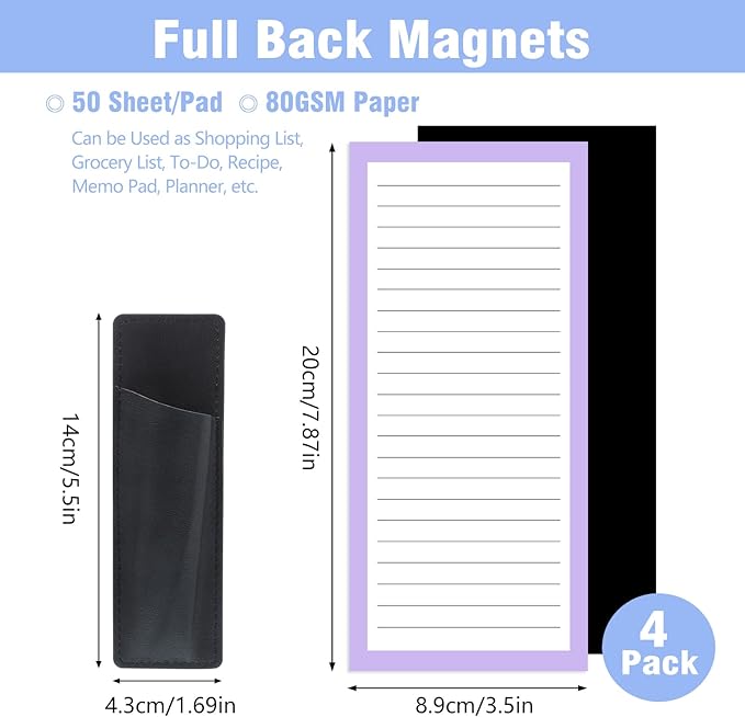 4 Pack Magnetic Note Pad for Fridge with Pen Holder, Totally 200 Sheets Magnetic To Do List, Grocery List, Shopping List, Memo Pads for Refrigerator(Light Color)