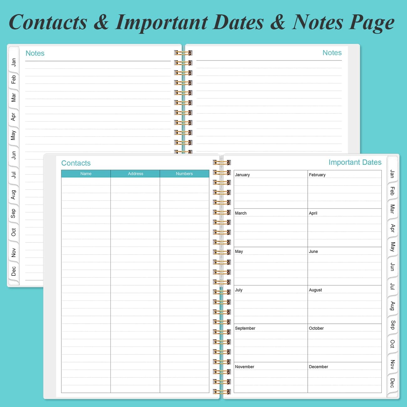 2025-2026 Monthly Planner - July 2025 - December 2026, Two Pages Per Month, 18 Monthly Calendar/Planner with Tabs, Strong Twin-Wire Binding, Inner Pocket, 6.4" x 8.5", Teal Flowers