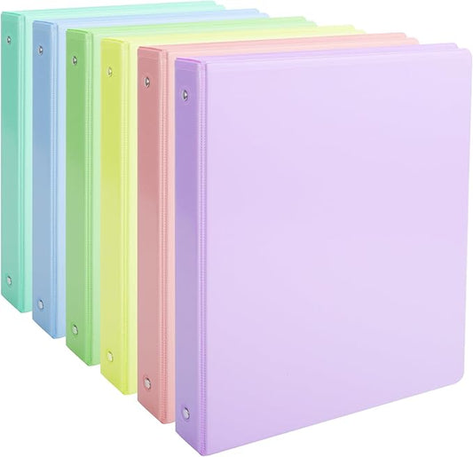 0.5 inch 3-Ring Binder, 1/2 inch Round Ring Binder with 2 Inside Pockets, Clear View Cover Binders Holds 8.5'' x 11''Paper,Pastel Color Binders for Office/Home/School Supply, 6 Pack