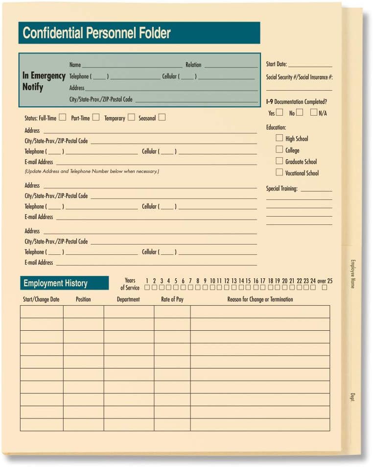 Confidential Personnel Folder | 9-1/2" x 11-3/4" | File Folders | 25 Pack
