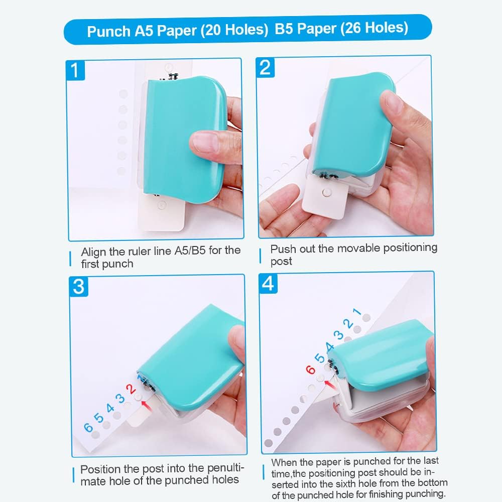 Bisofice KW-Trio 6-Hole Paper Punch Handheld Metal Hole Puncher 5 Sheet Capacity 6mm for A4 A5 B5 Notebook Scrapbook Diary Planner
