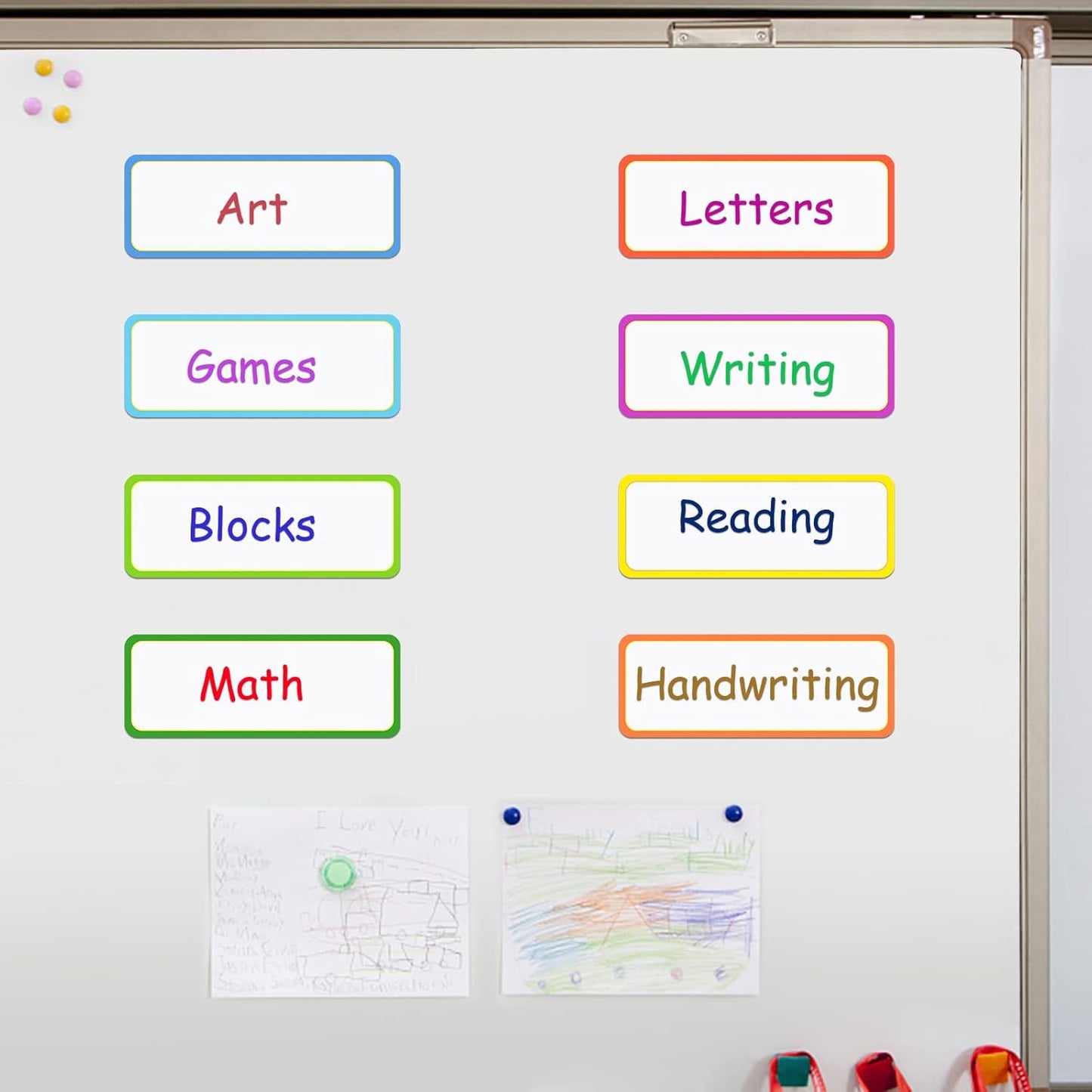 48 Pieces Magnetic Dry Erase Labels - Real Waterproof/Reusable Strips for Classroom Home Office Garage Refrigerator Blank Writable Erasable Cards Colored Border Name Tags Students Locker Shelf