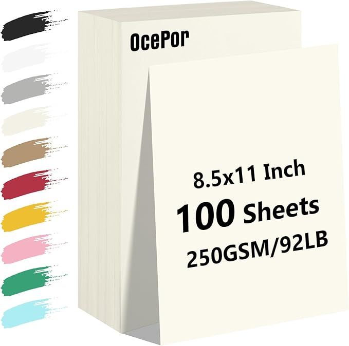 OcePor 100 Sheets Cream Cardstock Paper, Colored Printer Paper 8.5 x 11, Card Stock Thick Construction for Craft,Scrapbook,Office Printing, Invitations, Certificates,92 lb/250gsm