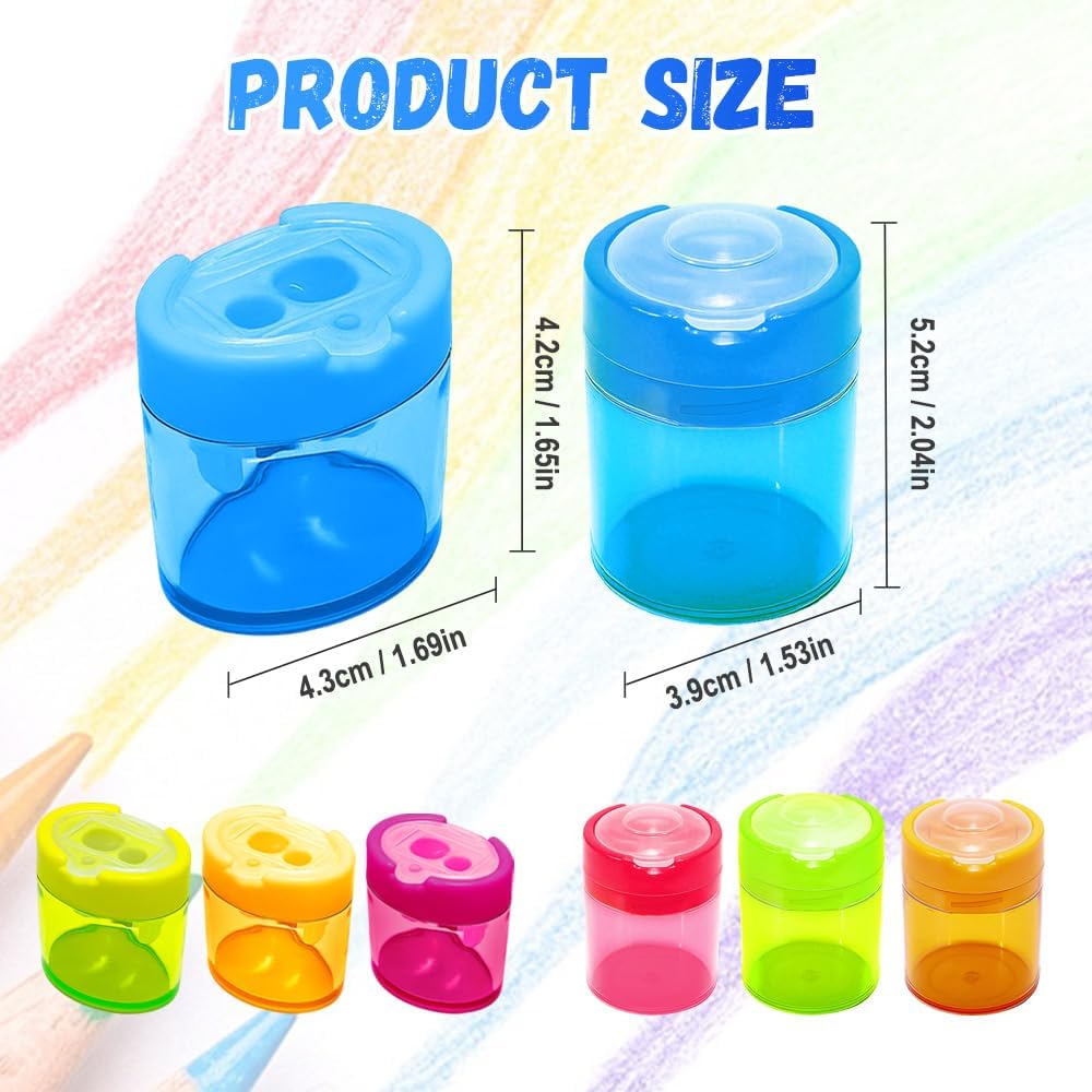 4 Pcs Pencil Sharpeners with Lid, 2025 New Small Dual Hole Manual Pencil Sharpener, Colored Handheld Pencils Sharpener for Classroom Home Office Back to School Supplies (Oval)