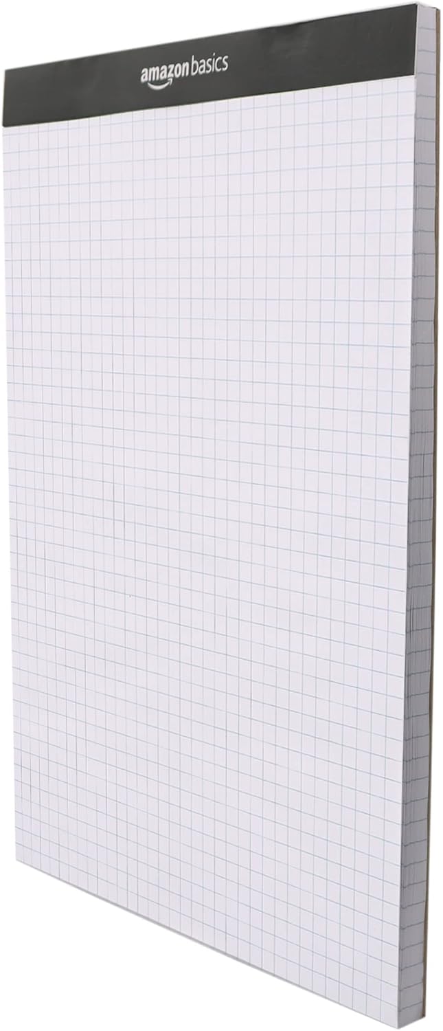 Amazon Basics Quad-Ruled Graph Paper Pad, Pack of 2, 8.5 Inch x 11.75 Inch, 100 Sheets/Pad, White