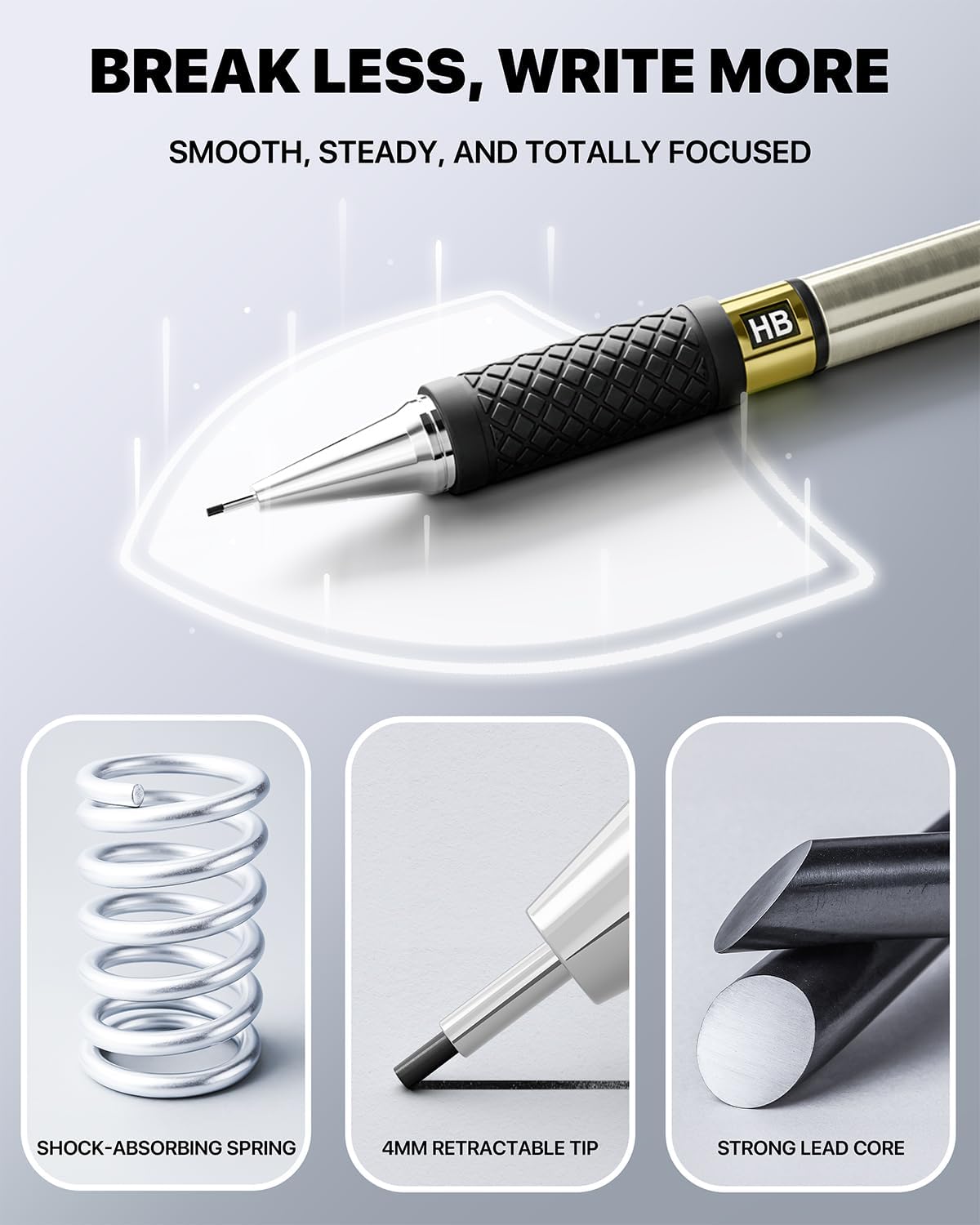 Four Candies Metal Mechanical Pencil Set - 3PCS 0.9mm Art Mechanical Pencils & 360PCS HB Lead Refills & 3PCS Erasers & 9PCS Eraser Refills, Drawing Mechanical Pencils for Writing, Sketching/With Case