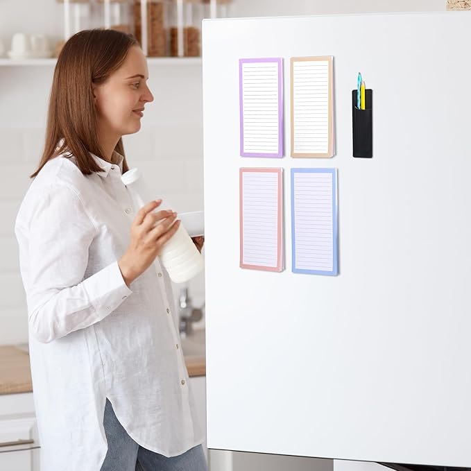 4 Pack Magnetic Note Pad for Fridge with Pen Holder, Totally 200 Sheets Magnetic To Do List, Grocery List, Shopping List, Memo Pads for Refrigerator(Light Color)