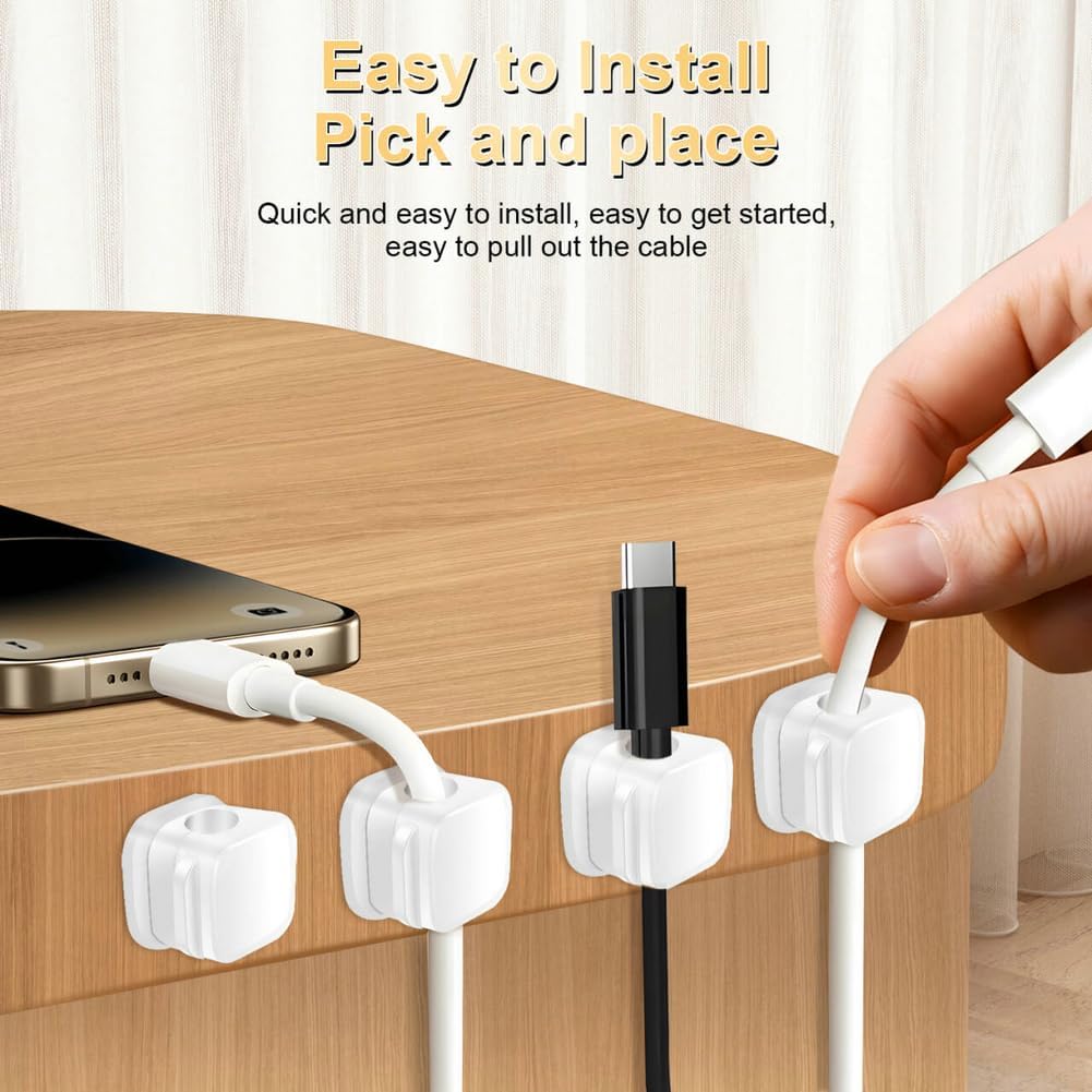 18 Pack Cord Organizer Holder, Magnetic Cable Clips Management, Easy Adhesive Phone Charging Cable Keeper, Hide Or Organize Desk Cable for Kitchen, Office, Car, Nightstand(White and Black)