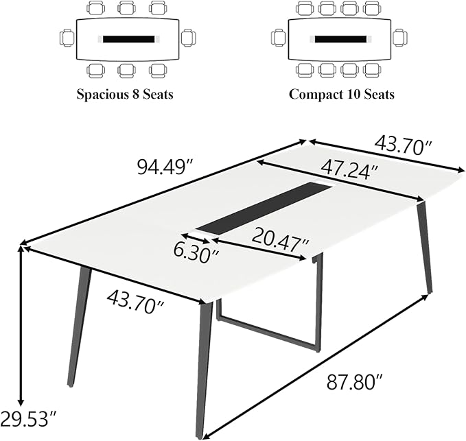 Loomie 8FT Conference Table, 94.49" L x 47.24" W x 29.53" H Meeting Seminar Table with Grommet, Large Boat Shaped Computer Desk, Boardroom Desk for Office Meeting Conference Room,White