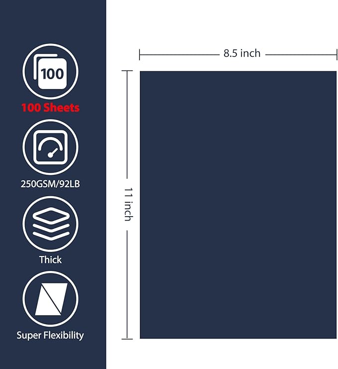 OcePor 100 Sheets Navy Blue Cardstock Paper, Colored Printer Paper 8.5 x 11, Thick Construction for Cards Making, Scrapbook,Office Printing, Invitations, Certificates,DIY Crafting 92 lb/250gsm