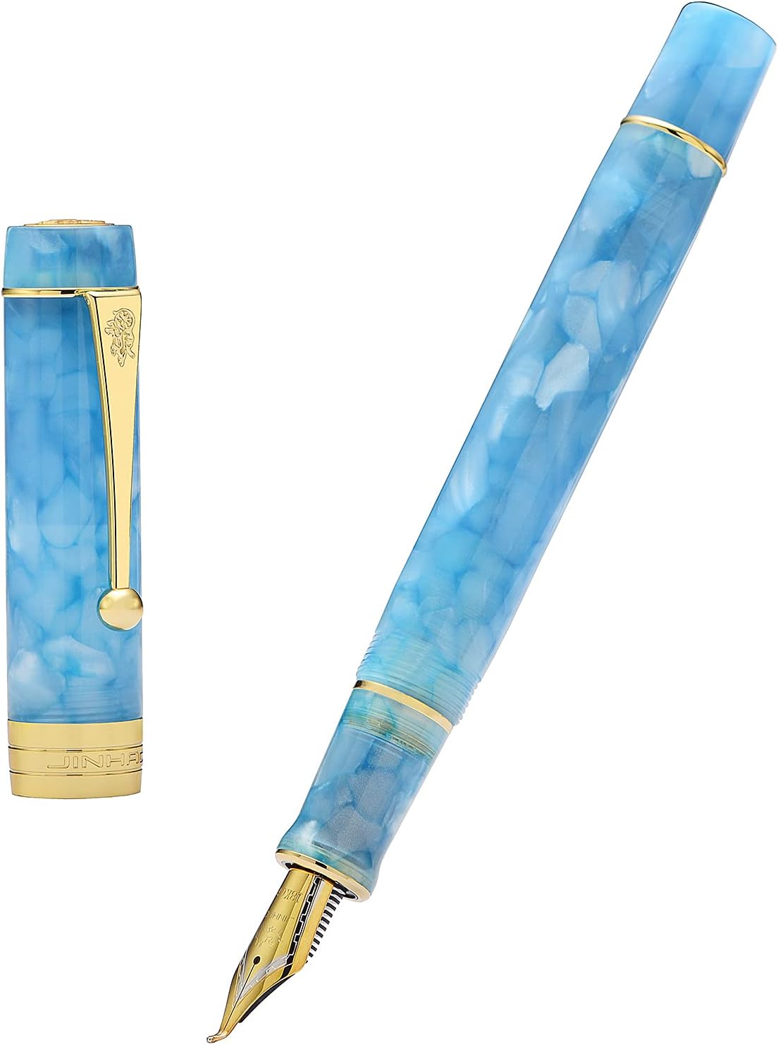 Jinhao 100 Fountain Pen Celluloid Classic Style, #6 Nib Smooth Writing Instrument with Refillable Converter and Pen Case Set