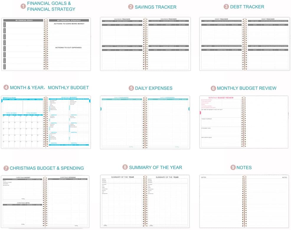 Budget Planner & Monthly Bill Organizer with Pockets. Expense Tracker Notebook, Budgeting Journal and Financial Planner Budget Book to Control Your Money, PP Cover, 8" x 9.5" – Teal Watercolor