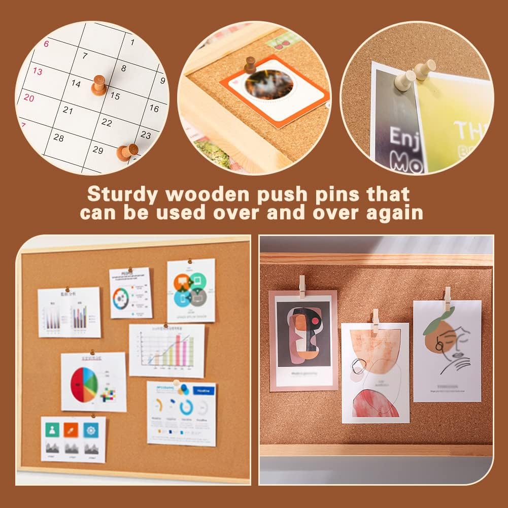 180 Pcs Wood Push Pins, 2 Colors and 7 Types Decorative Thumb Tacks Wooden Head Pin Map Tacks Marking Pin, Wood Thumb Tacks Decorative for Bulletin Boards Craft Projects with Storage Box