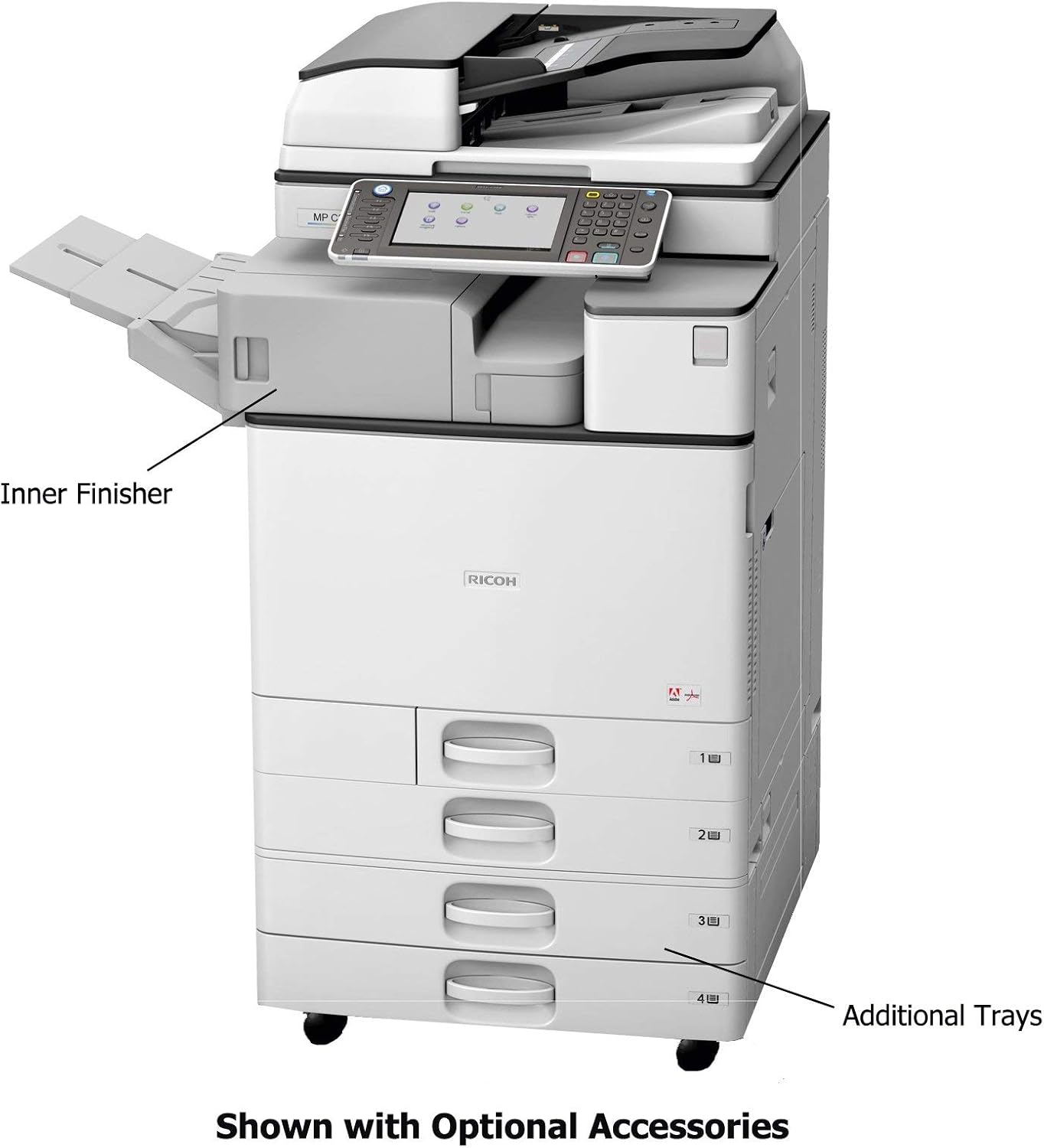 Renewed Ricoh Aficio MP C5503 Color Multifunction Copier - A3, 55 ppm, Copy, Print, Scan, SPDF, 2 Trays with Stand (Renewed)