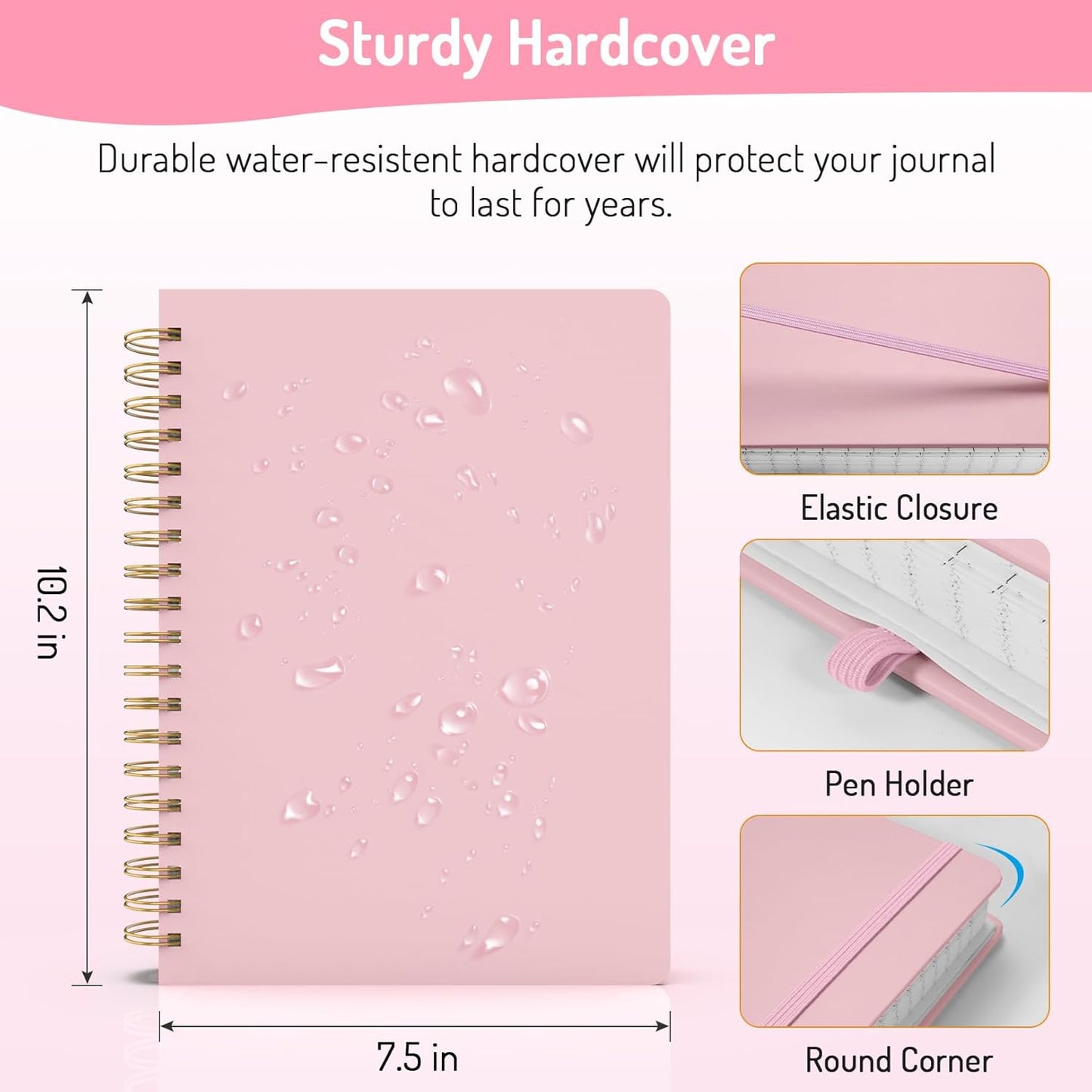 Forvencer Lined Spiral Journal Notebook with 300 Numbered Pages, B5 College Ruled Thick Journals for Writing with 100GSM Paper, Hardcover Notebooks with Contents for Work, School, Women, Men, Pink