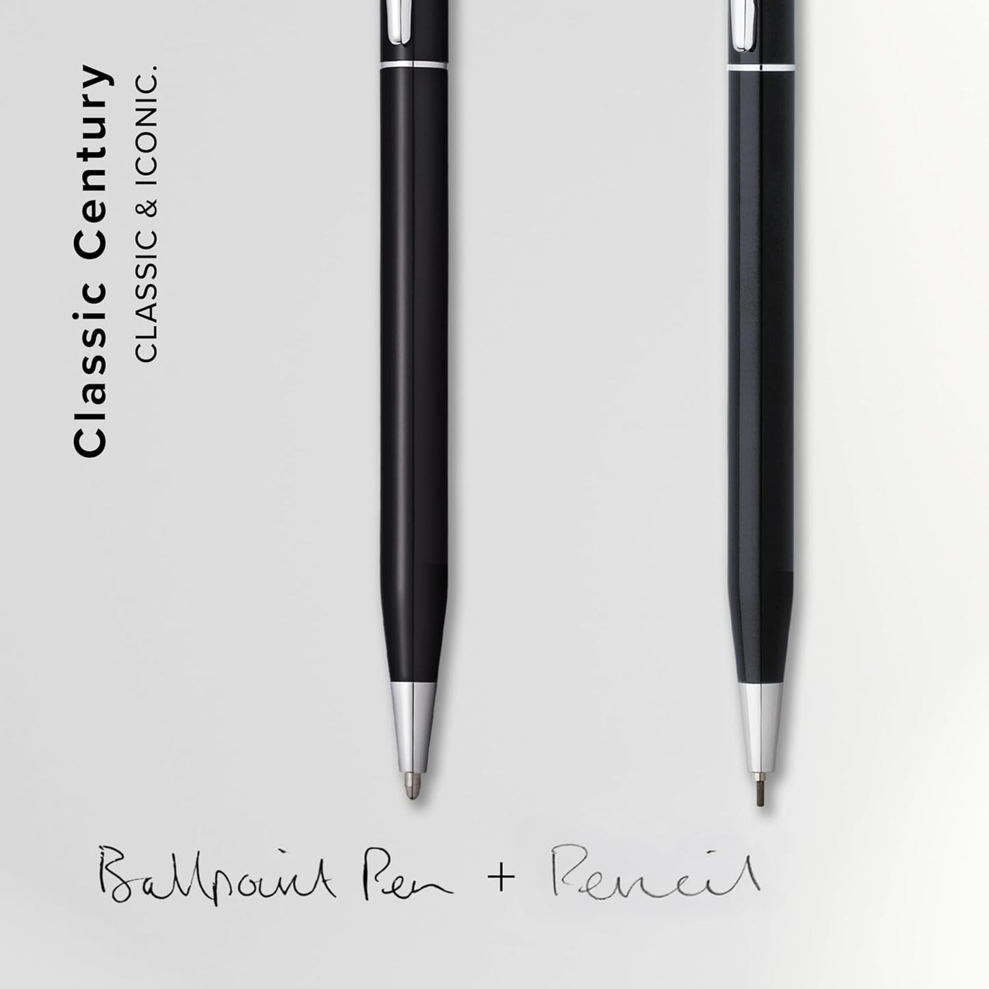 Cross Classic Century Refillable Pen & Pencil Gift Set Presented in a Luxury Gift Box - Medium Point, Black Ink, Black & Chrome