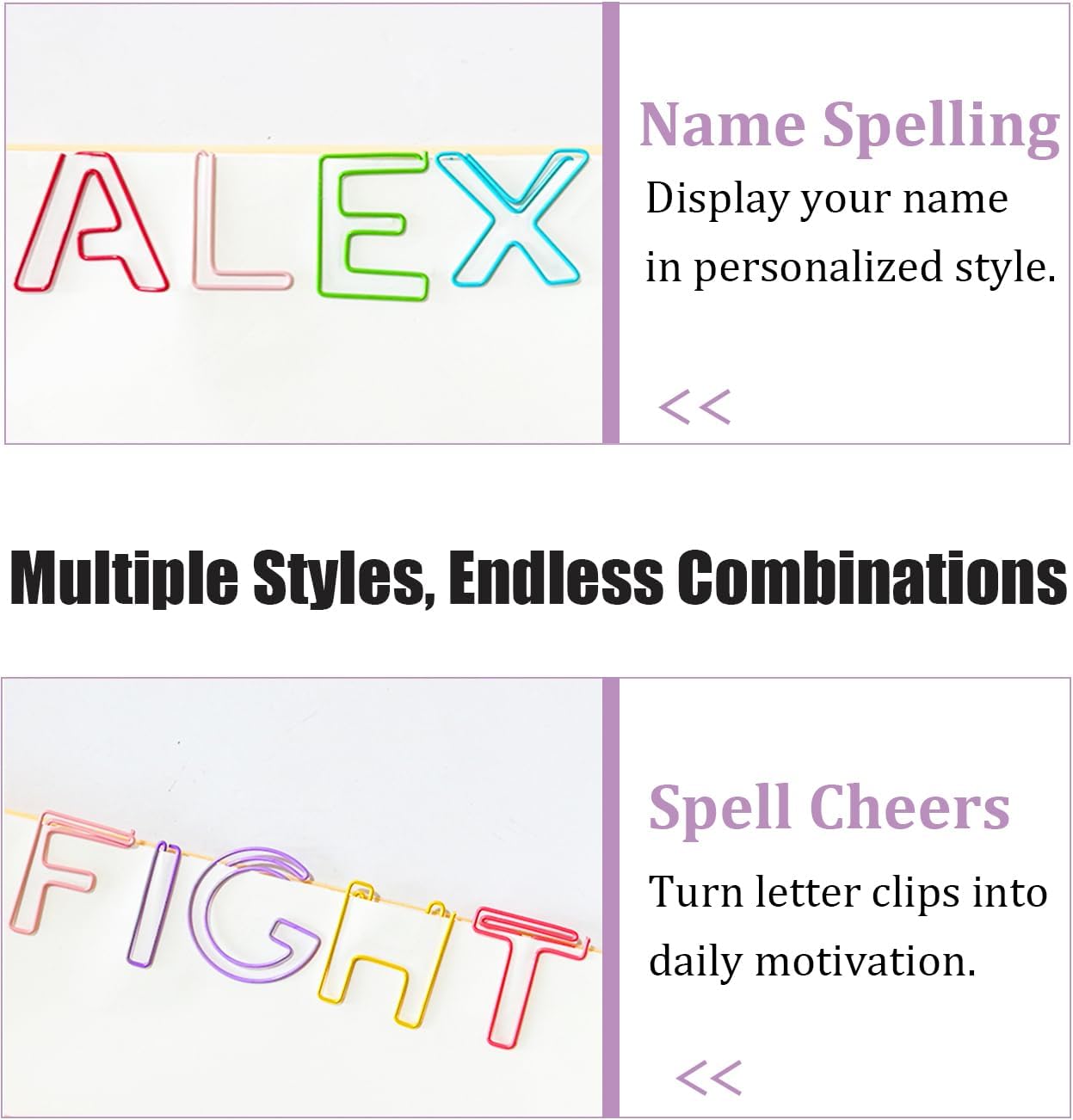 52 Pcs A-Z Stainless Steel Paper Clips - Alphabet Letter Clips for Office & School with Storage Box Assorted Color (26 Letters)