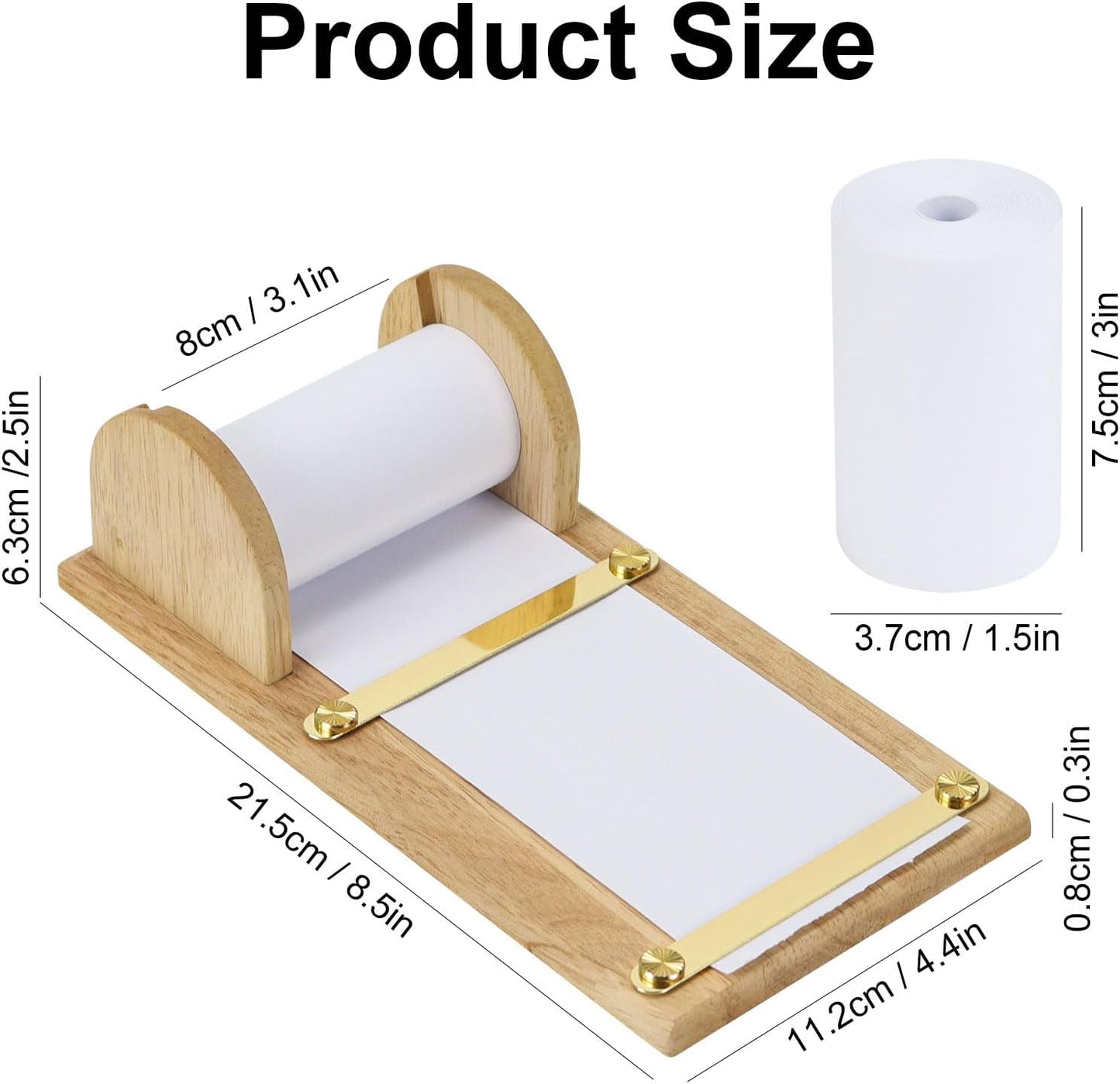 Buqoo Desktop Wooden Roll Dispenser, Bamboo Spool Sticky Note Clipboard Restaurant Writing Clip,Coffee Dessert Menu Holder, Tearable Shaft Wooden Paper Roll Dispenser with with 36ft Note Paper