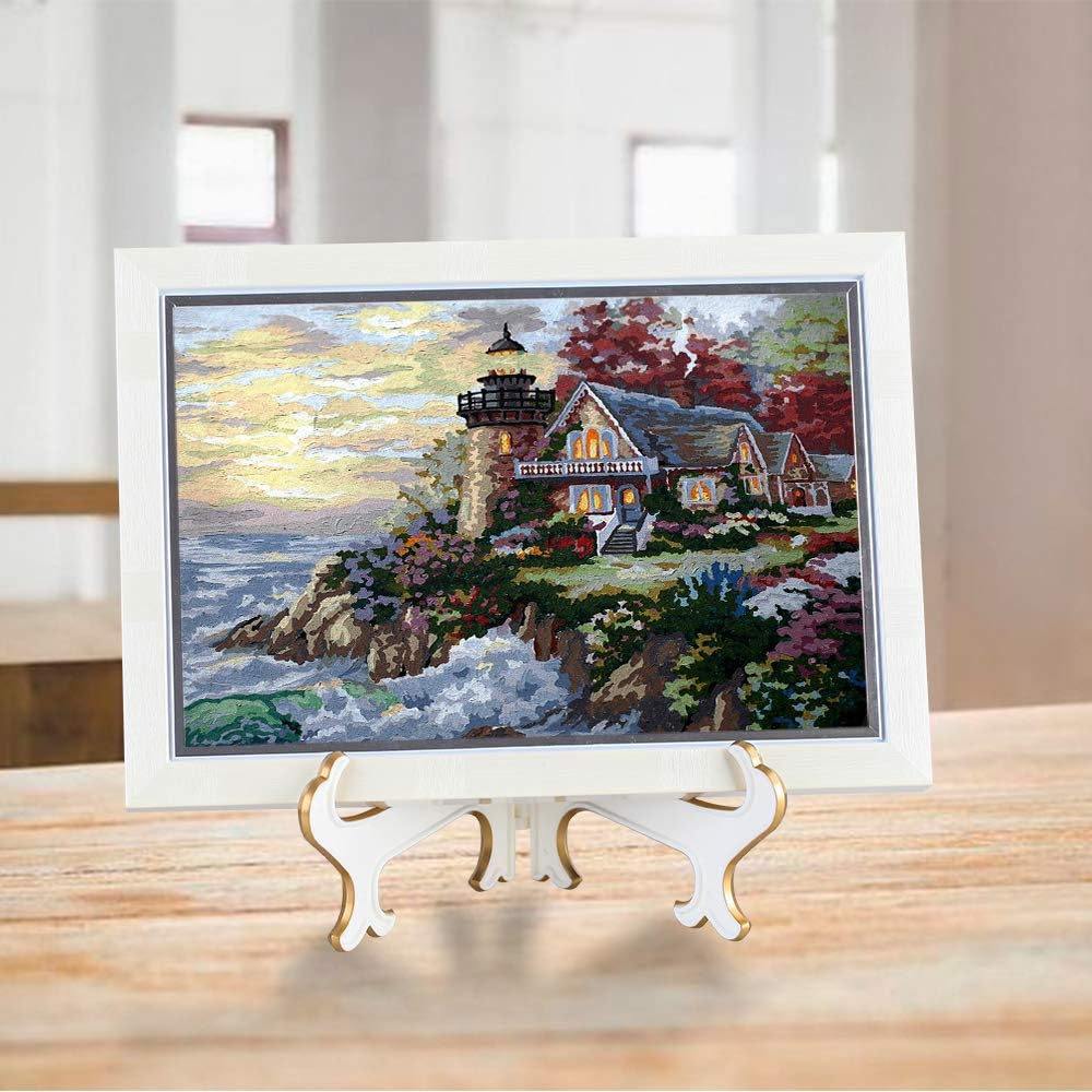 Artliving 10" Decorative Plate Stand Holder Plastic Picture Easel Display Stand Picture Frame Stand White Gold (2 Pack)