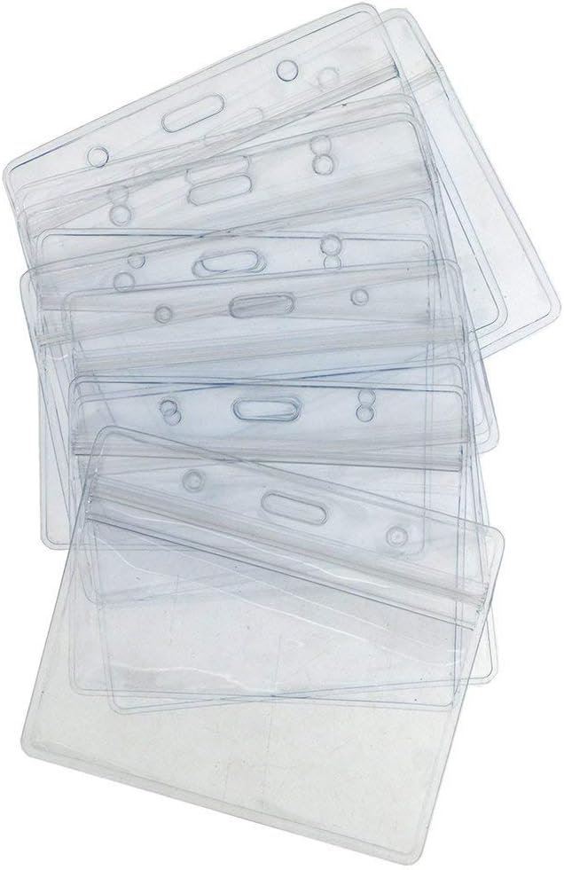 Bird Fiy 50 Pcs Waterproof Type Clear Plastic Horizontal Name Tag Badge Id Card and 50 Pcs Black Nylon Lanyard