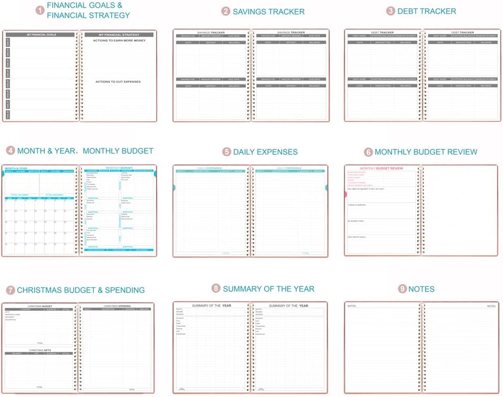 Budget Planner & Monthly Bill Organizer With Pockets. Expense Tracker Notebook, Budgeting Journal and Financial Planner Budget Book to Control Your Money. Large Size (8" x 9.5"), PU Leather, Rose