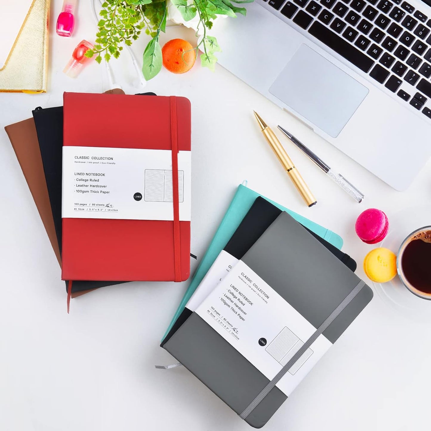 Coopay 48 Pack A5 Journal Notebooks Bulk, 160 Pages, 100GSM Thick Paper, 8.3 x 5.5 inch Hardcover Lined Leather Journals for Writing Office School Business,Bulk Notebook for Work Men Women (6 Colors)