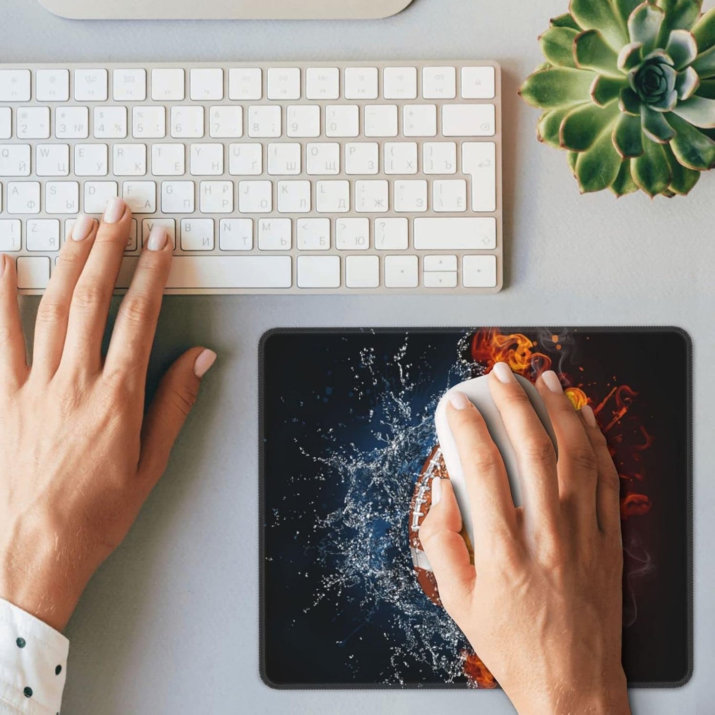 Football Mouse Pad Boys Men Teens Gamer Cool Desk Mat with Water Fire Printed, Sports Mousepad for Gaming/Home/Office, Non-Slip Rubber Mouse Mat with Stitched Edges for Desktop, 12 x 10 inch