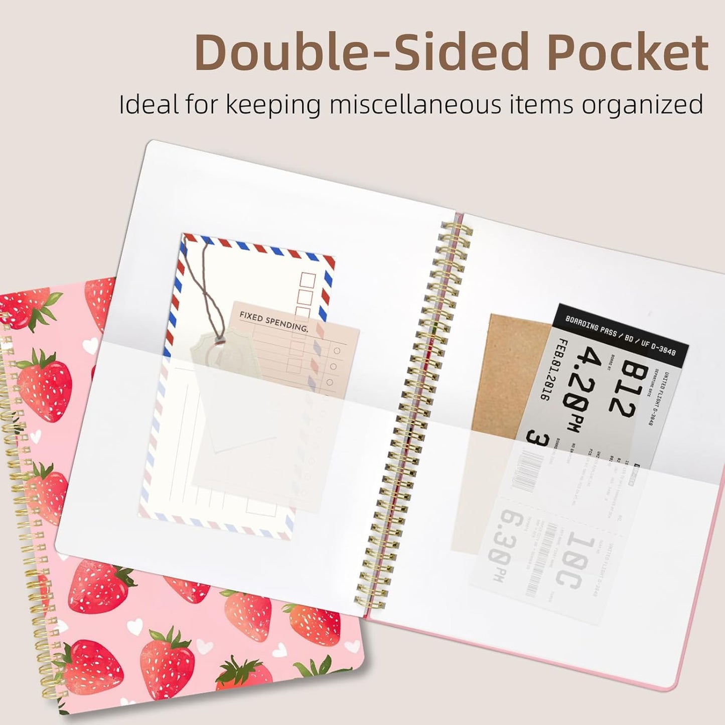 Cute Spiral Notebook journal A4 Aesthetic Pretty Design for Women Girls Kawaii with Pocket, 8.5 x 11 inch, Lined, Strawberry