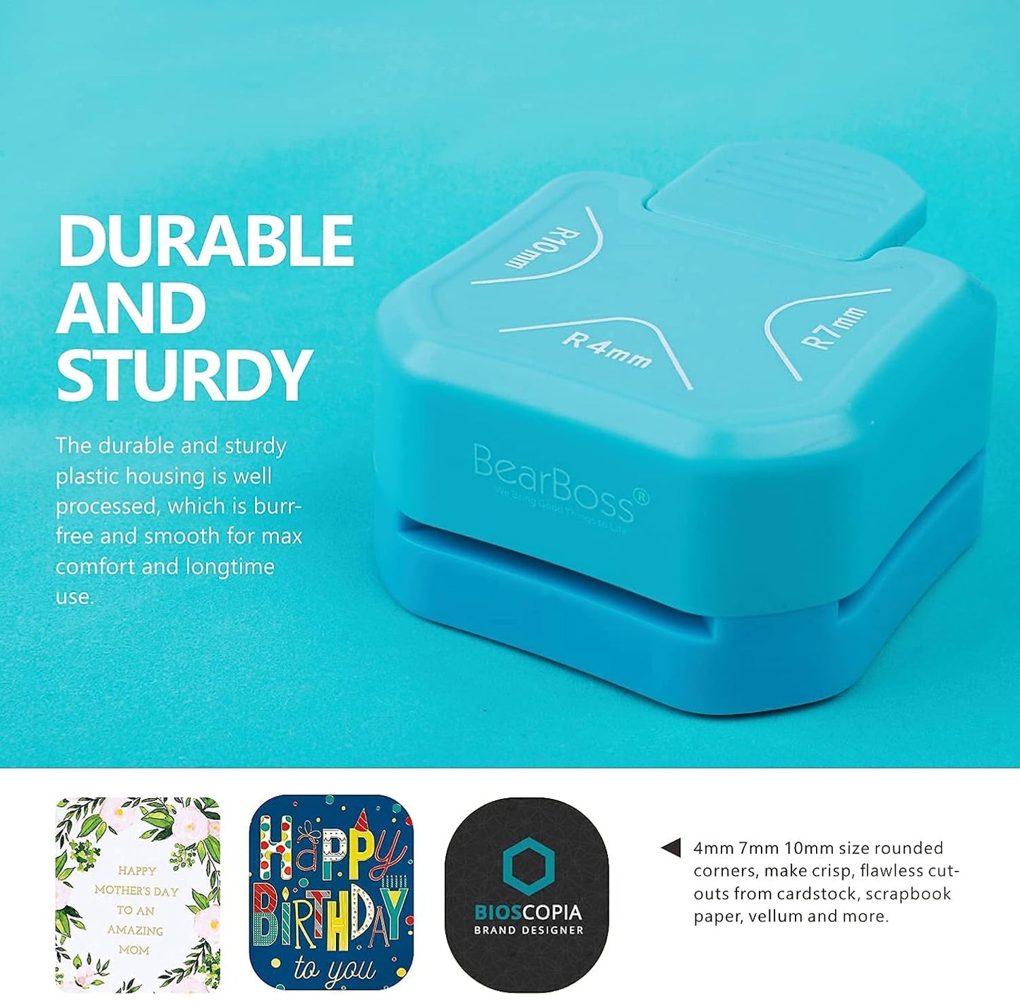 BearBoss 3 in 1 Corner Punch Paper Corner Rounder Cutter for Card Making Laminate Cardstock Scrapbooking Paper Crafts Business Cards, Ocean Blue 4mm, 7mm, 10mm