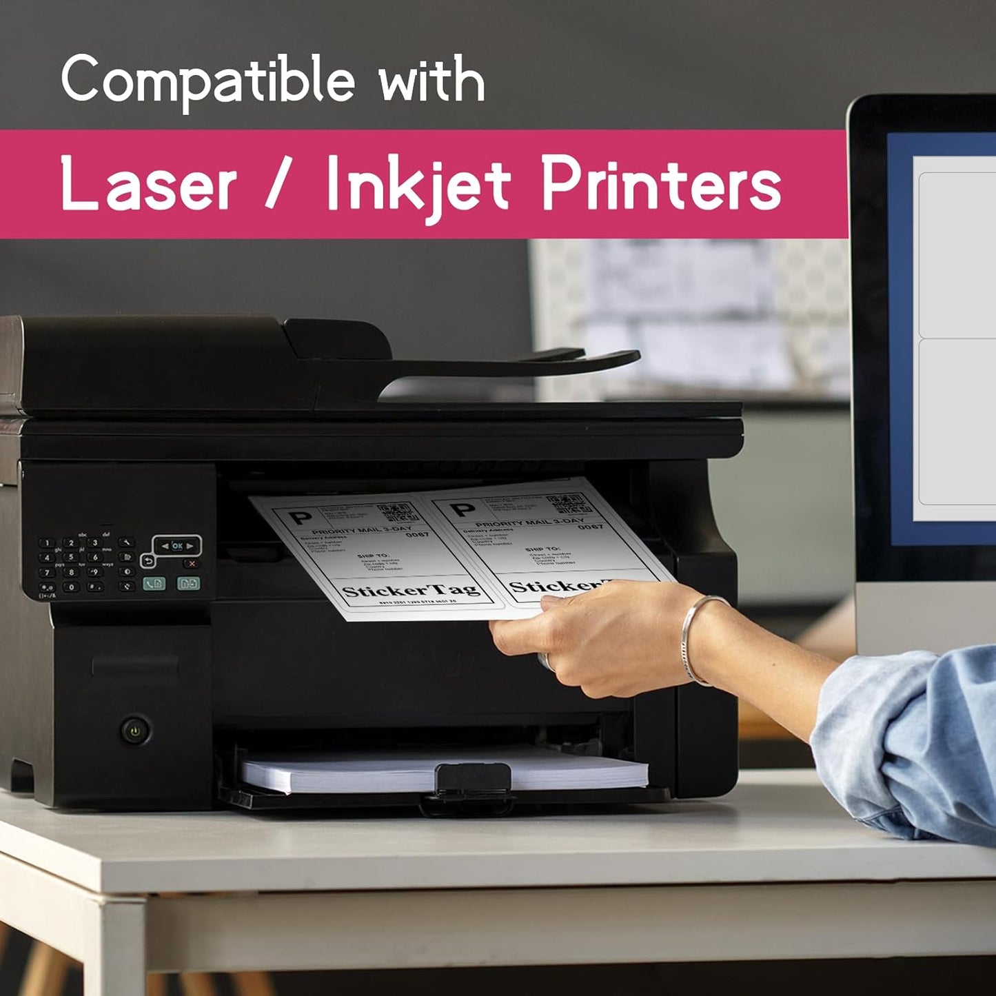 4UP 4" x 5" Shipping Labels Compatible with Laser & Inkjet Printers, Address Mailing Labels Self Adhesive Stickers (100 Sheets)