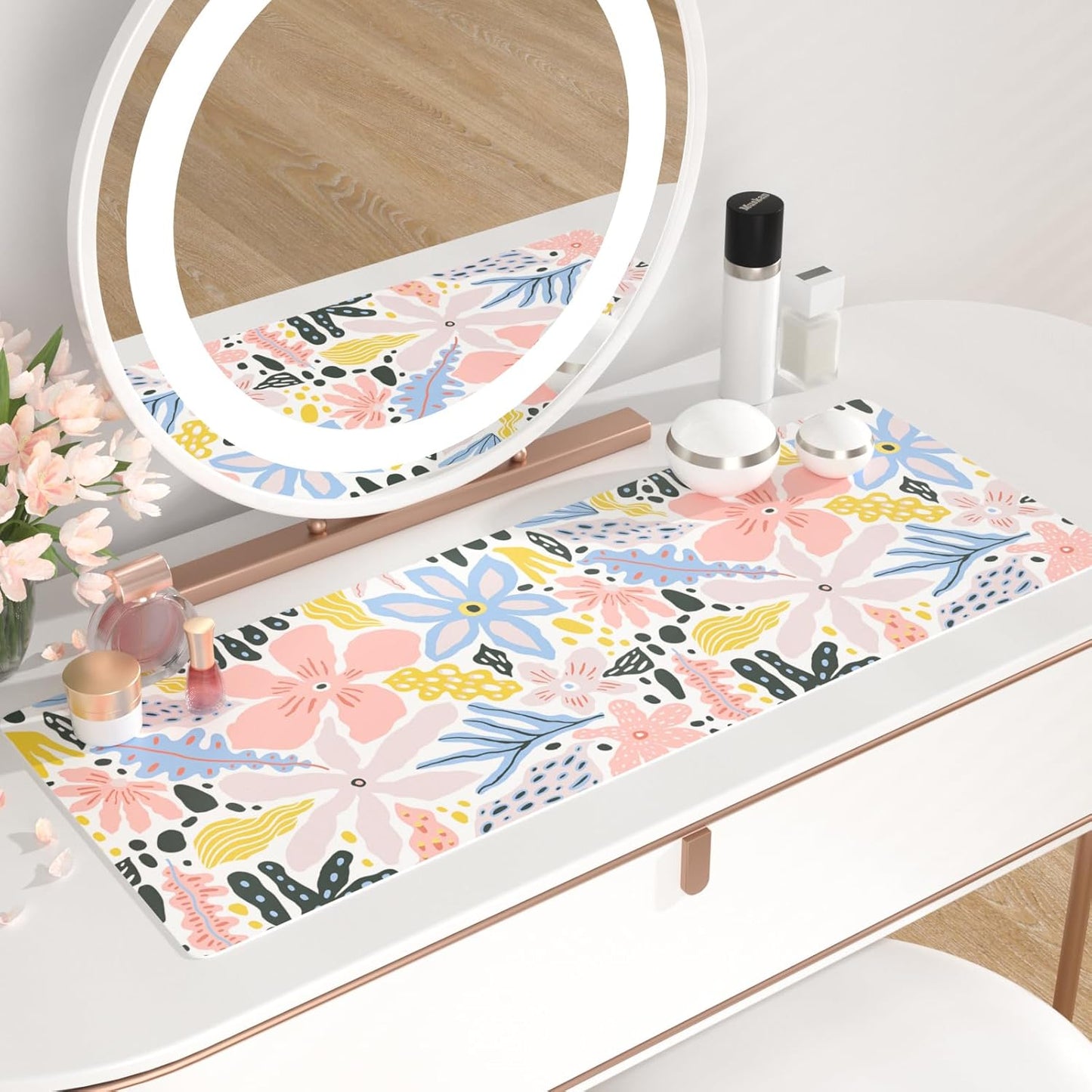 QIYI Floral Large Mouse Pad, Cute Desk Mat for Desktop, Women Girls Desk Accessories Office Décor, PU Leather Waterproof Big Gaming Mousepad, Doodle Flowers Desk Pad Computer Mat, 31.5" x 11.8"